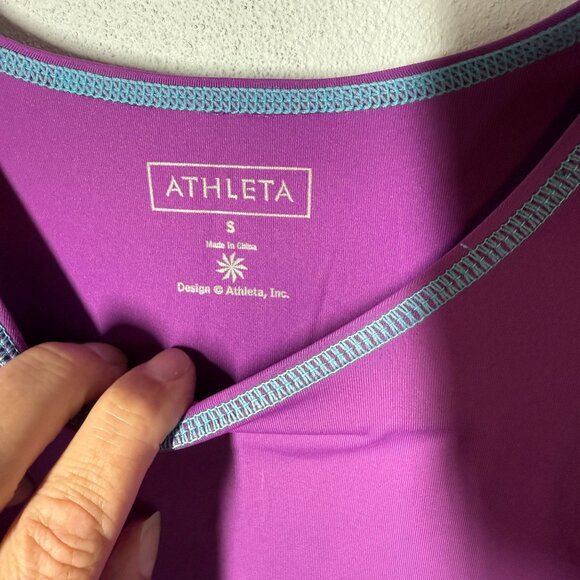 Athleta Womens Performance Top Small Purple Contrast Stitching Swim Rash Guard - Picture 10 of 12